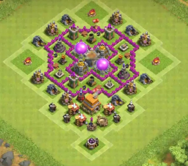 town hall 6 defense base with 2 air defenses